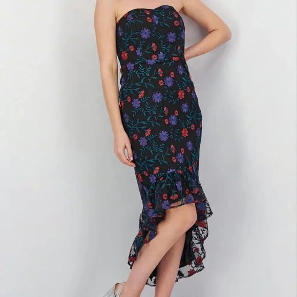 Sam Edelman Embroidered Floral High Low Strapless Dress. Sz: 8 - Picture 1 of 10